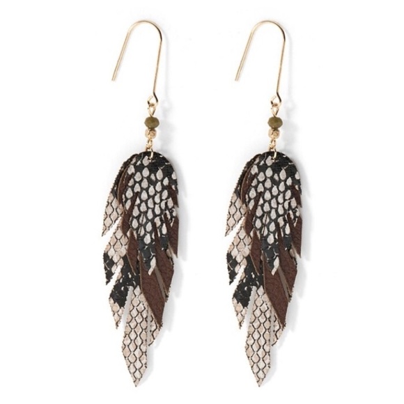 Vegan Feather Dangle Earrings - Picture 4 of 4